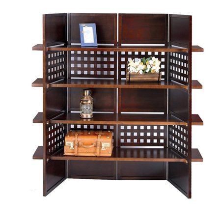 MANMADE 4-Panel Book Shelves Walnut Finish Room Divider MA106153
